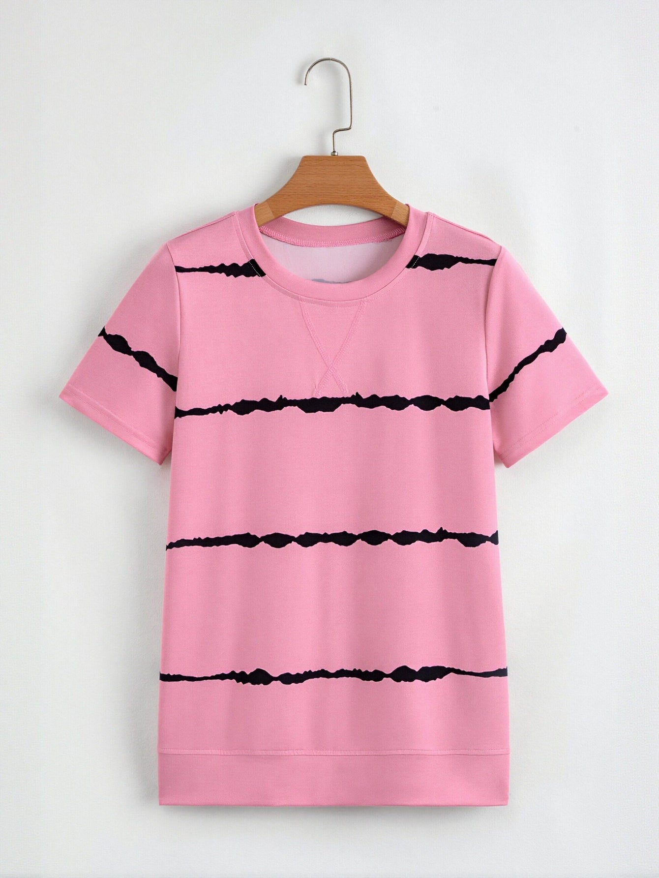 Casual Striped Crewneck Pink T-Shirt