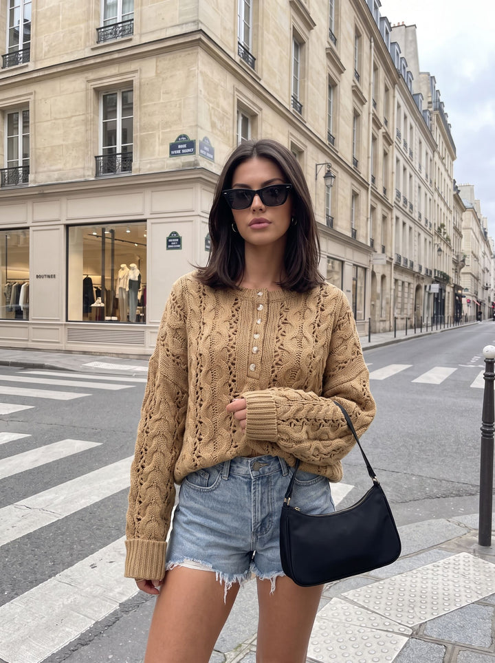 Cozy Button Cable Knit Sweater