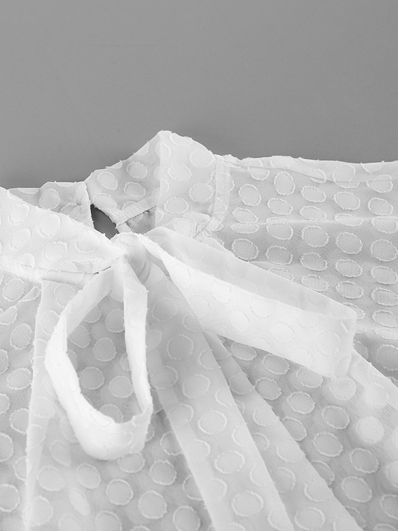 Sheer Polka Dot Tie Neck Blouse