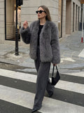 Luxurious Plush Grey Faux Fur Coat