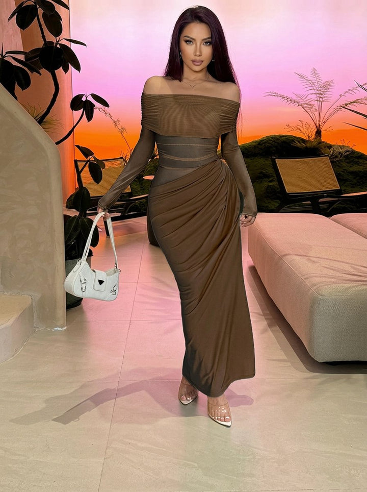 Elegant Mesh Off Shoulder Maxi Dress