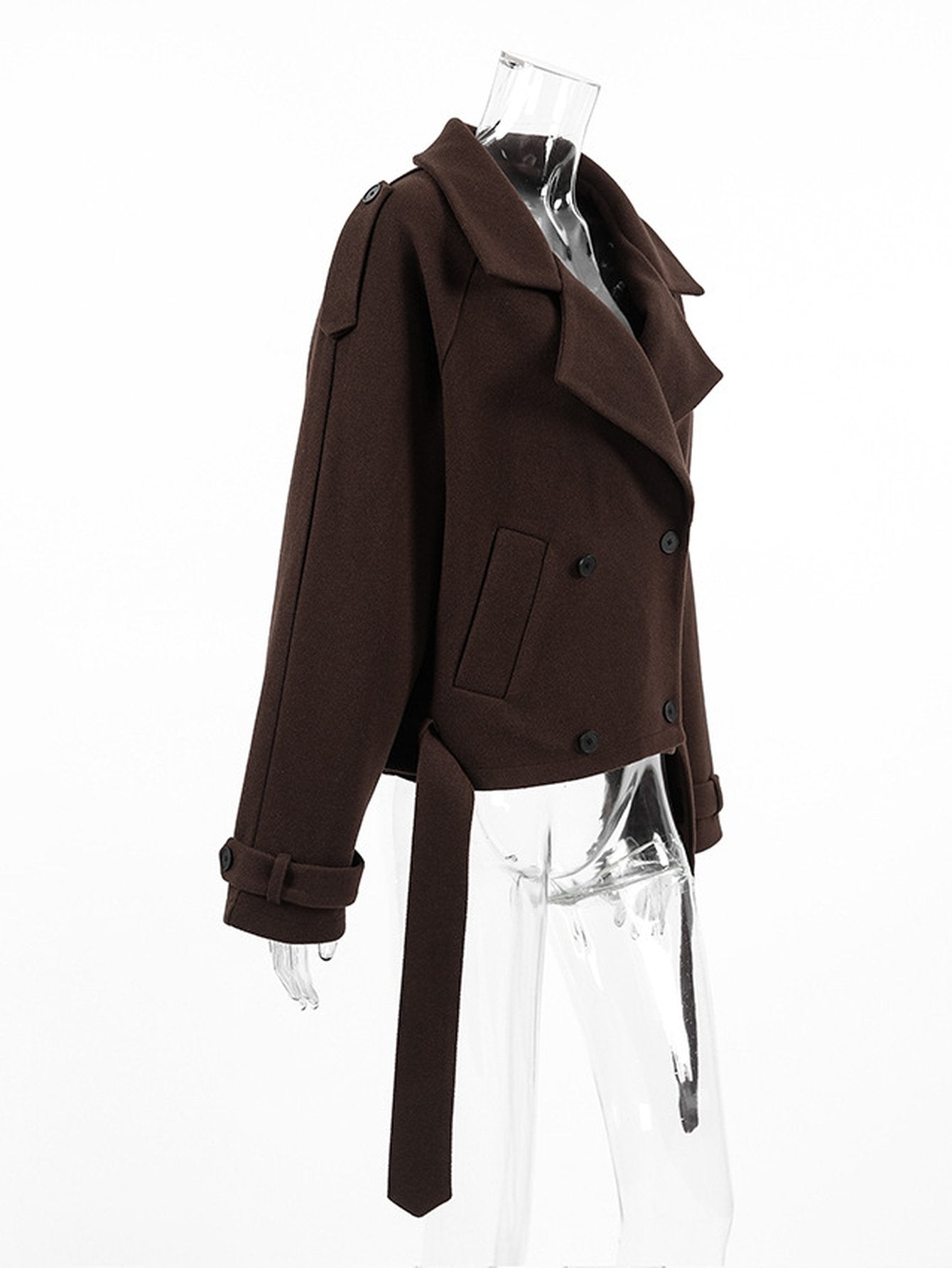 Brown Double Breasted Cropped Jacket