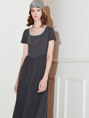TOYOUTH U Neck Loose Fit Casual Maxi Dress