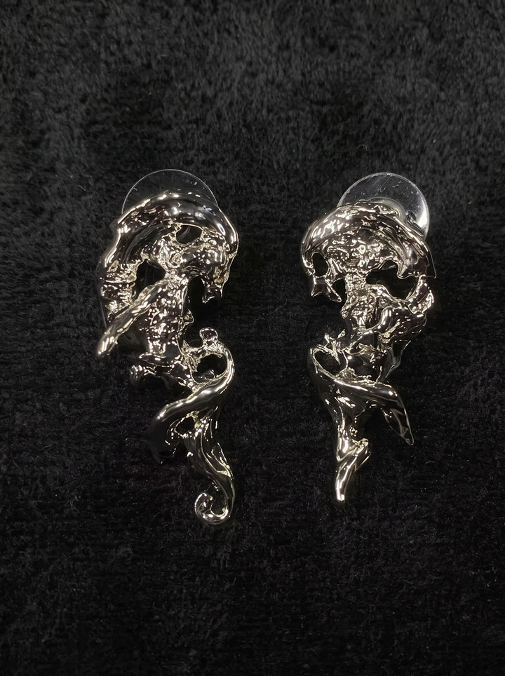 Abstract Liquid Silver Statement Stud Earrings