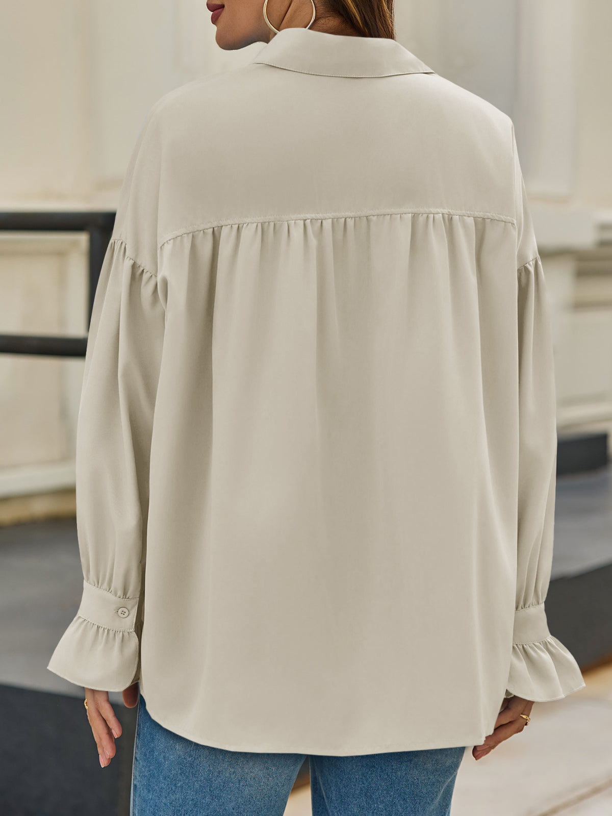 Oversized Puff Sleeve Button Down Shirt