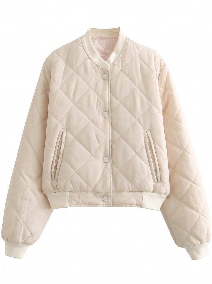 Lightweight Quilted Snap Button Bomber Jacket