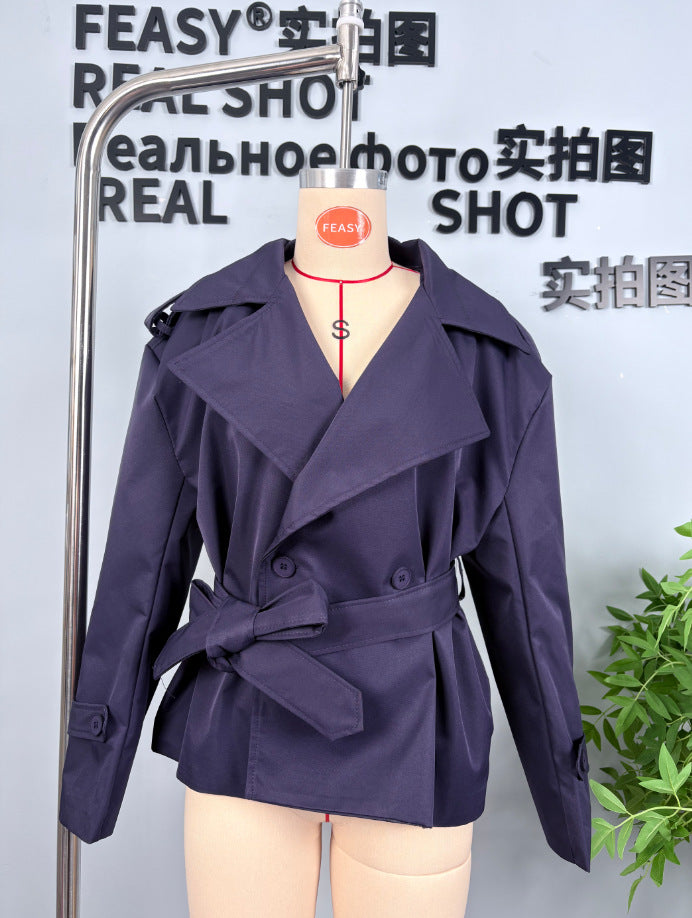 Cropped Belted Double Breasted Trench Coat