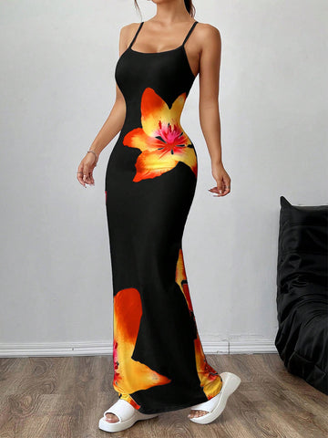 Floral Print Bodycon Maxi Dress