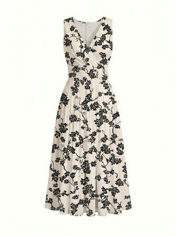 CORINNE
Floral Print V Neck A Line Midi Dress