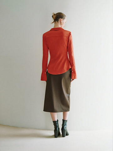 Urban Revivo Skinny V-Neck Shirt-Orange