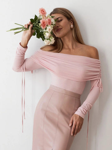 Ruched Off The Shoulder Longsleeve Top