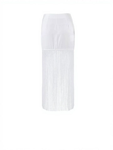 High Slit Fringed Maxi Skirt