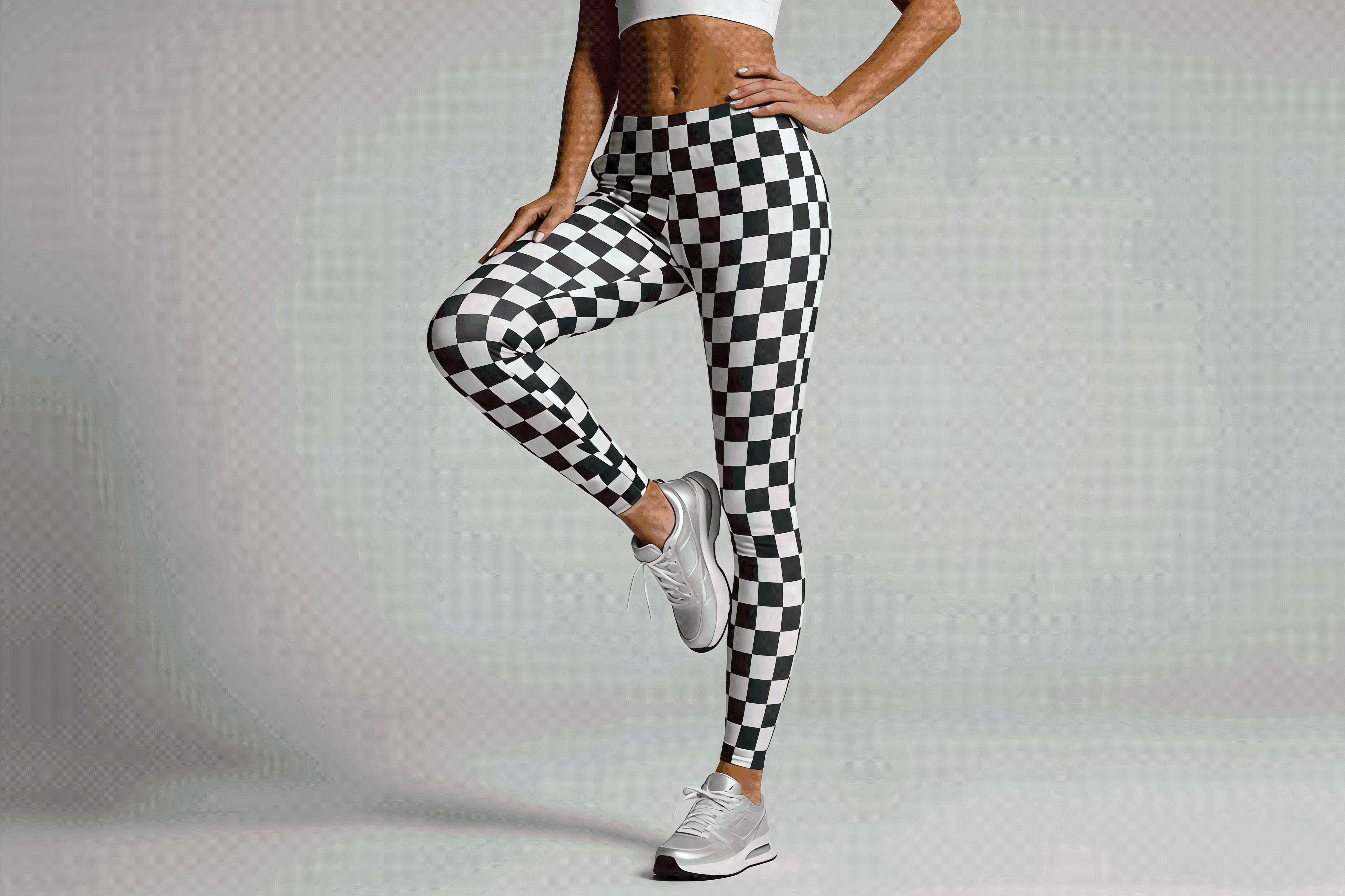 High-Waisted Checkered Yoga Pants-Black