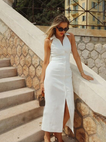 Sleek Collared Button Down Midi Dress