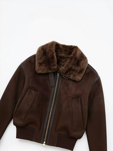 Faux Fur Lined Cropped Bomber Jacket