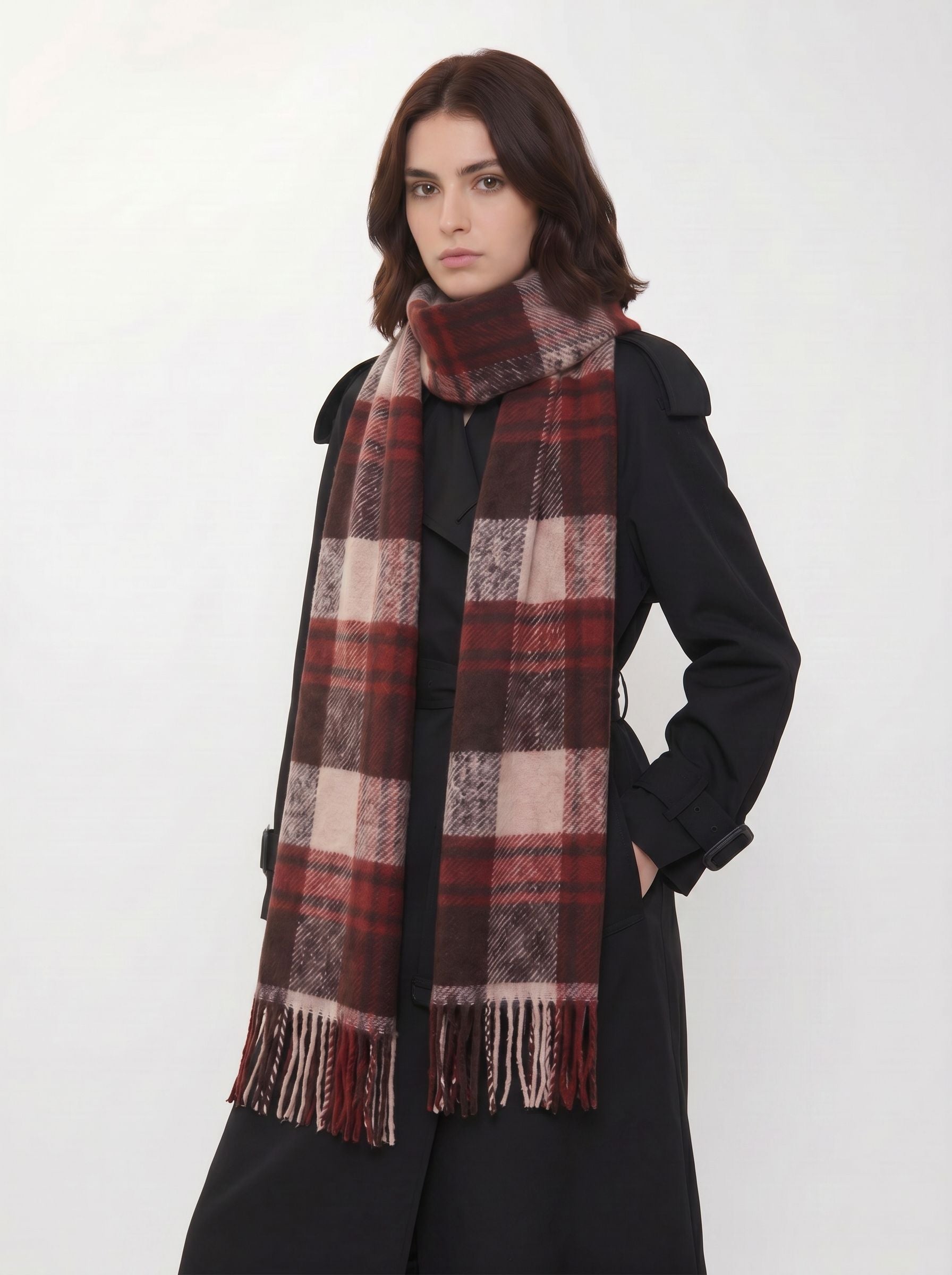 Cozy Plaid Fringed Winter Scarf