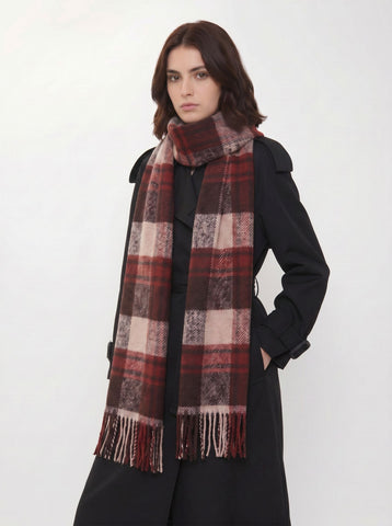 Cozy Plaid Fringed Winter Scarf