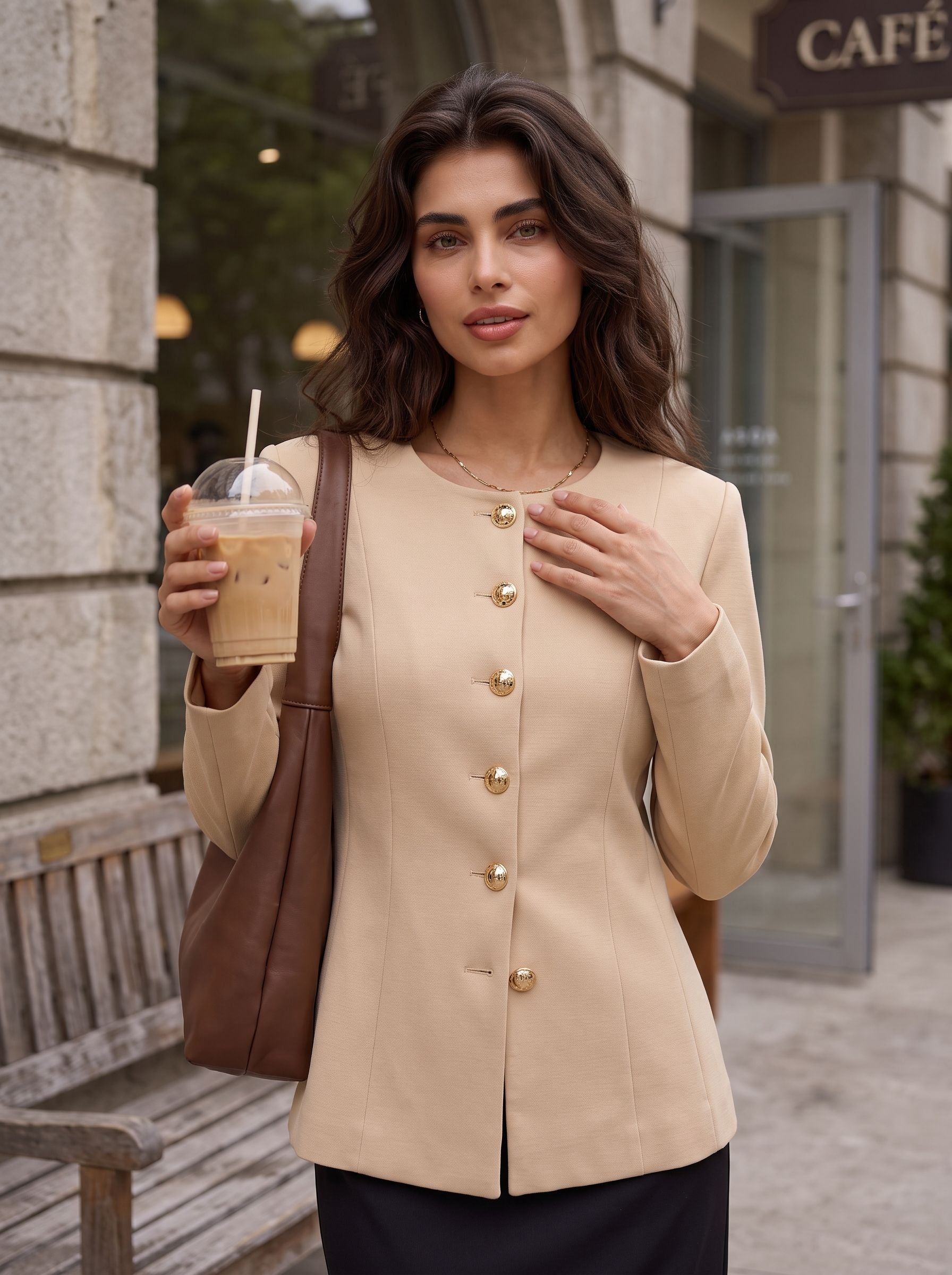 Elegant Gold Button Knit Jacket