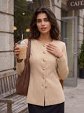 Elegant Gold Button Knit Jacket