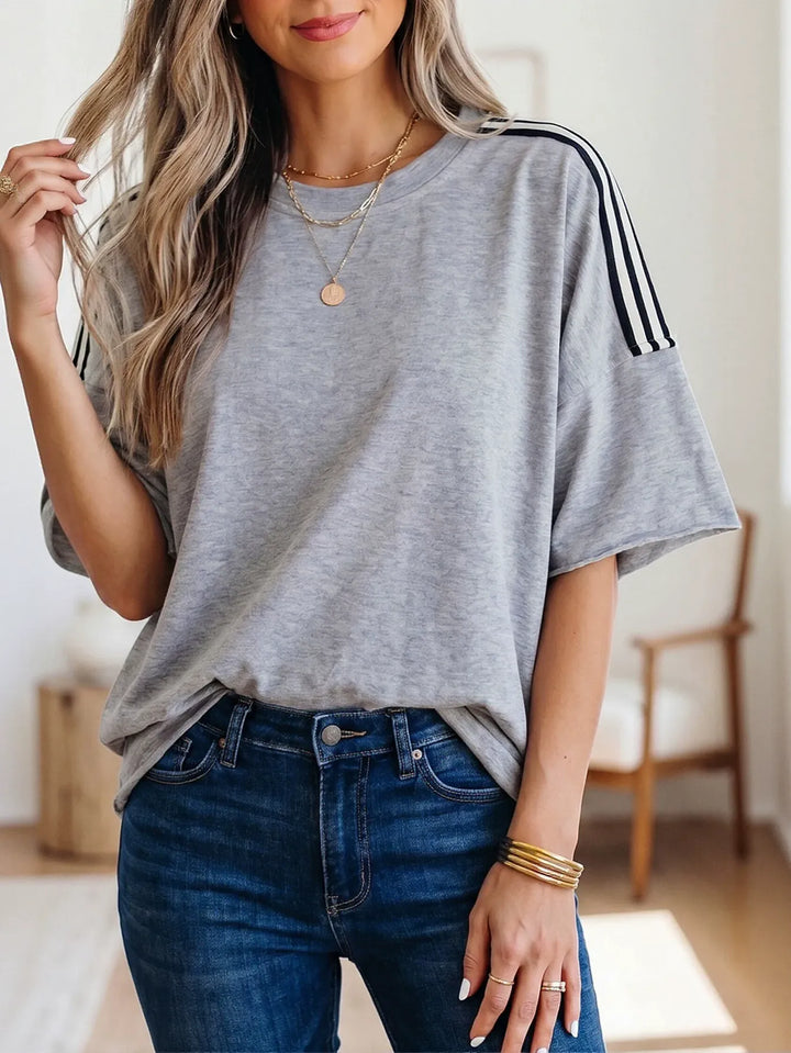 Oversized Striped Shoulder Casual T-Shirt