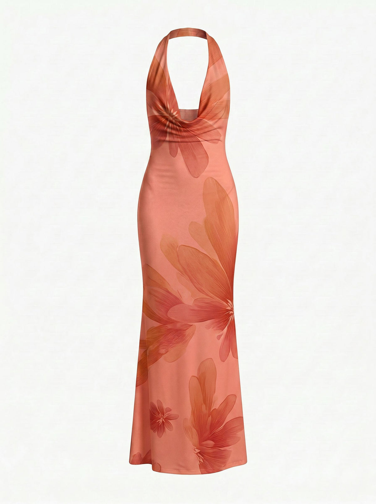 LILA Floral Print Cowl Neck Bodycon Midi Dress