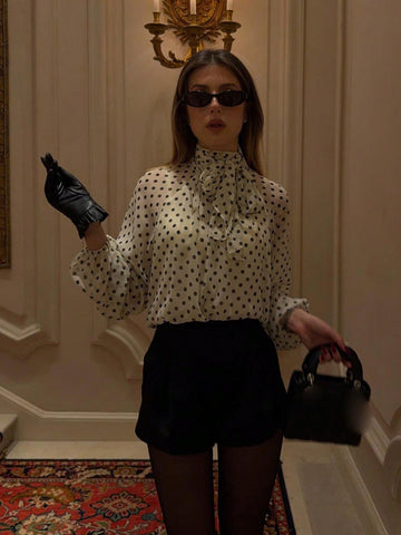 Elegant Polka Dot Bow Blouse