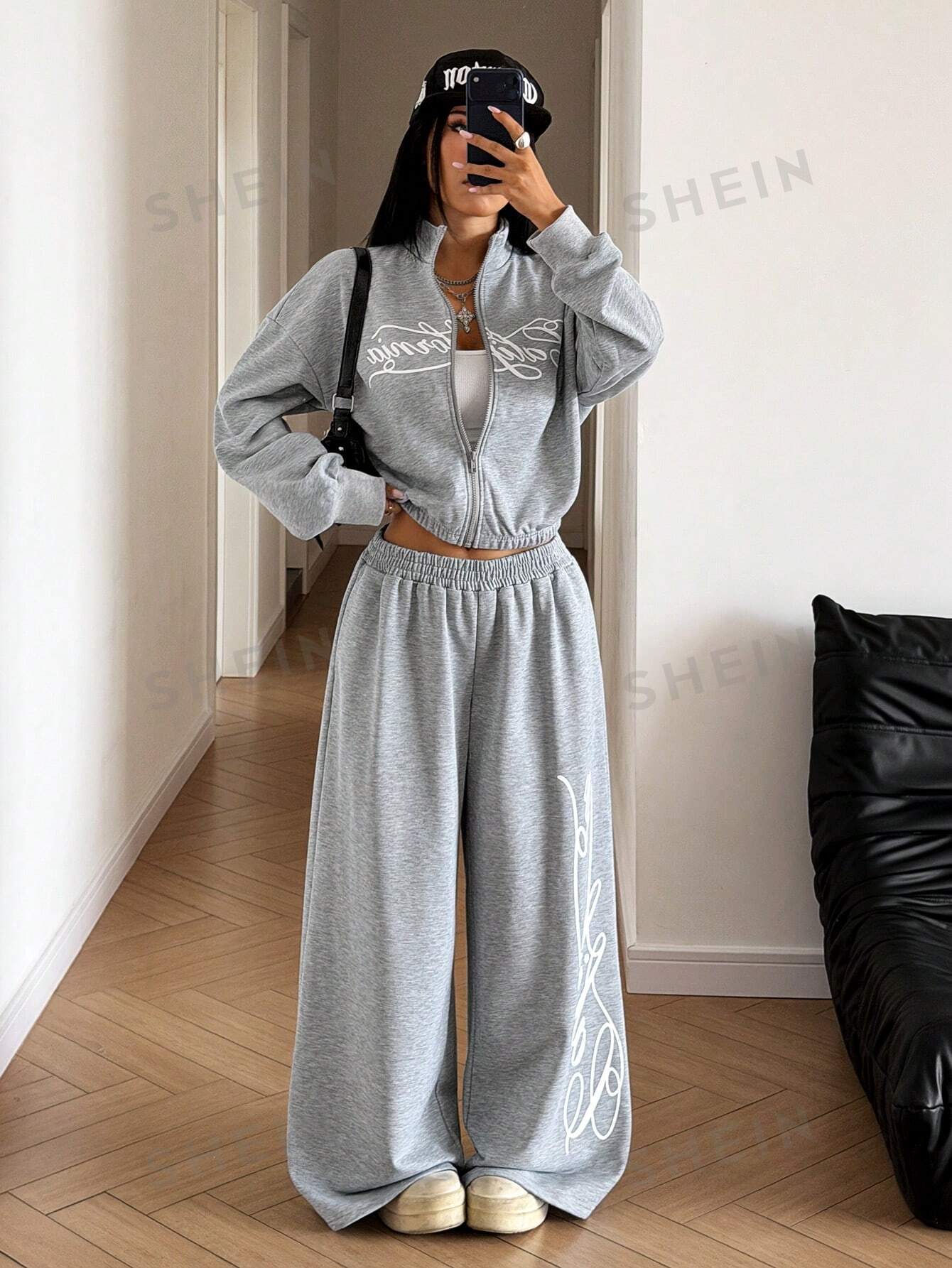Oversized Graphic Zip Up Pants Set