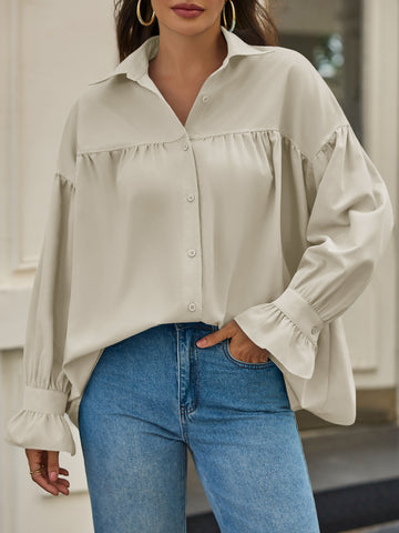 Oversized Puff Sleeve Button Down Shirt