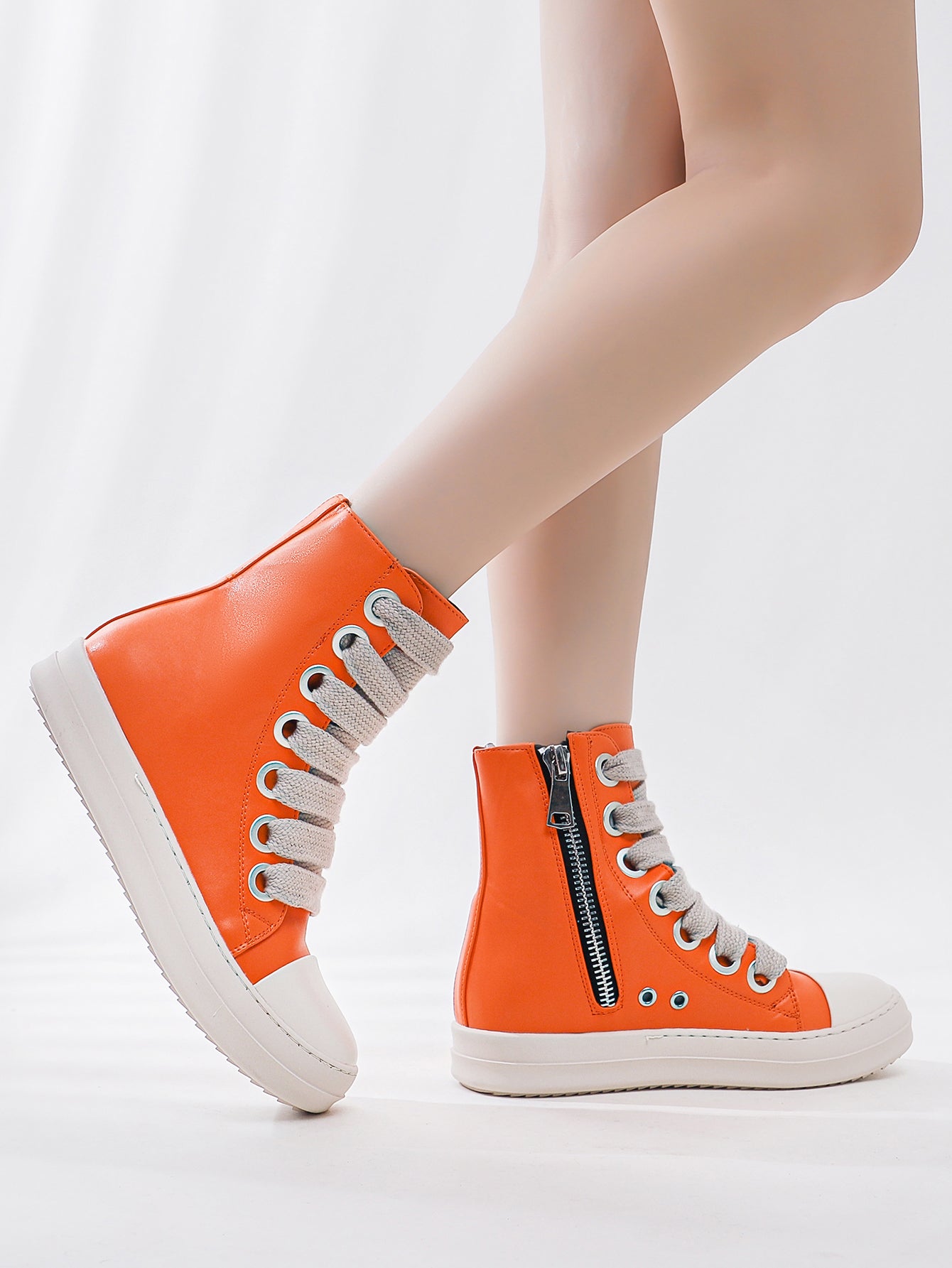 Chunky Platform Oversized Knit Laces Street-Style Boots-Black