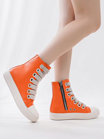 Chunky Platform Oversized Knit Laces Street-Style Boots-Black