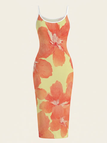 CAPRI Floral Print Sleeveless Bodycon Midi Dress