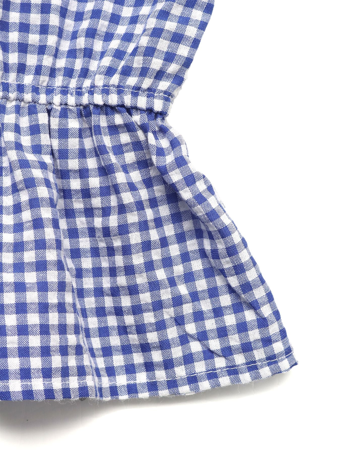 Gingham Tie-Neck Peasant Blouse