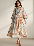 Striped Balloon Sleeve Midi Shirt Dress