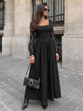 Elegant Lace Sleeve Square Neck Dress