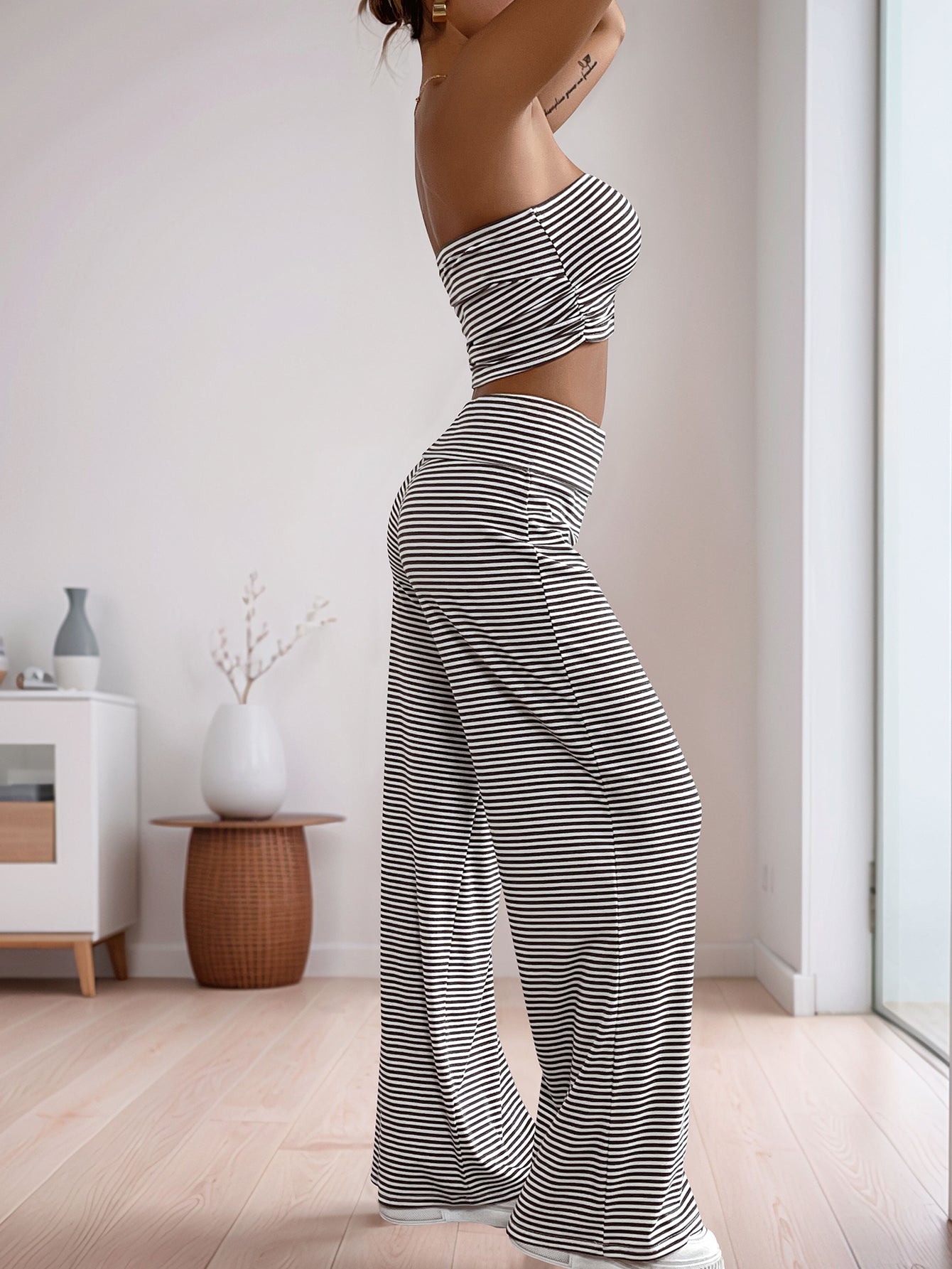 Striped Strapless Chic Pants Set
