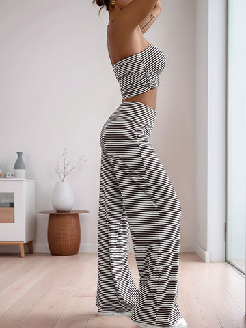 Striped Strapless Chic Pants Set