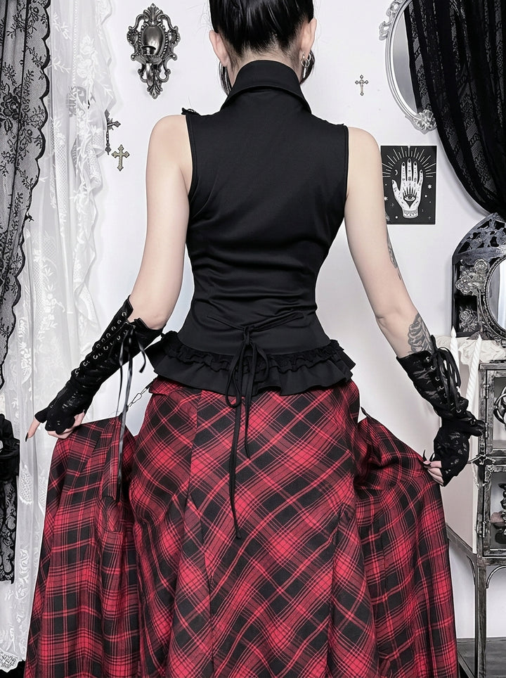 Gothic Ruffle Contrast Button Up Shirt