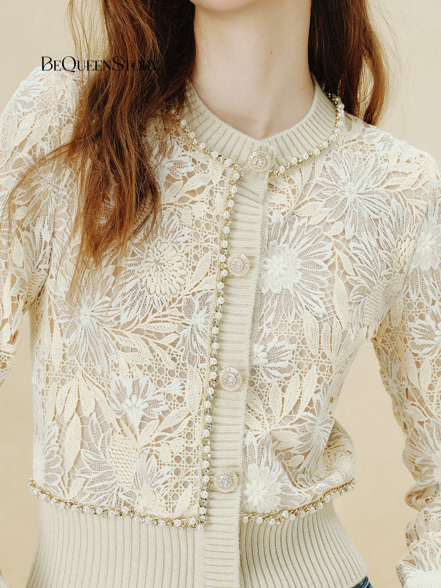 Elegant Floral Lace Knit Cardigan