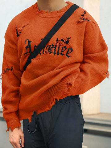 Distressed Oversized Graphic Knit Sweater