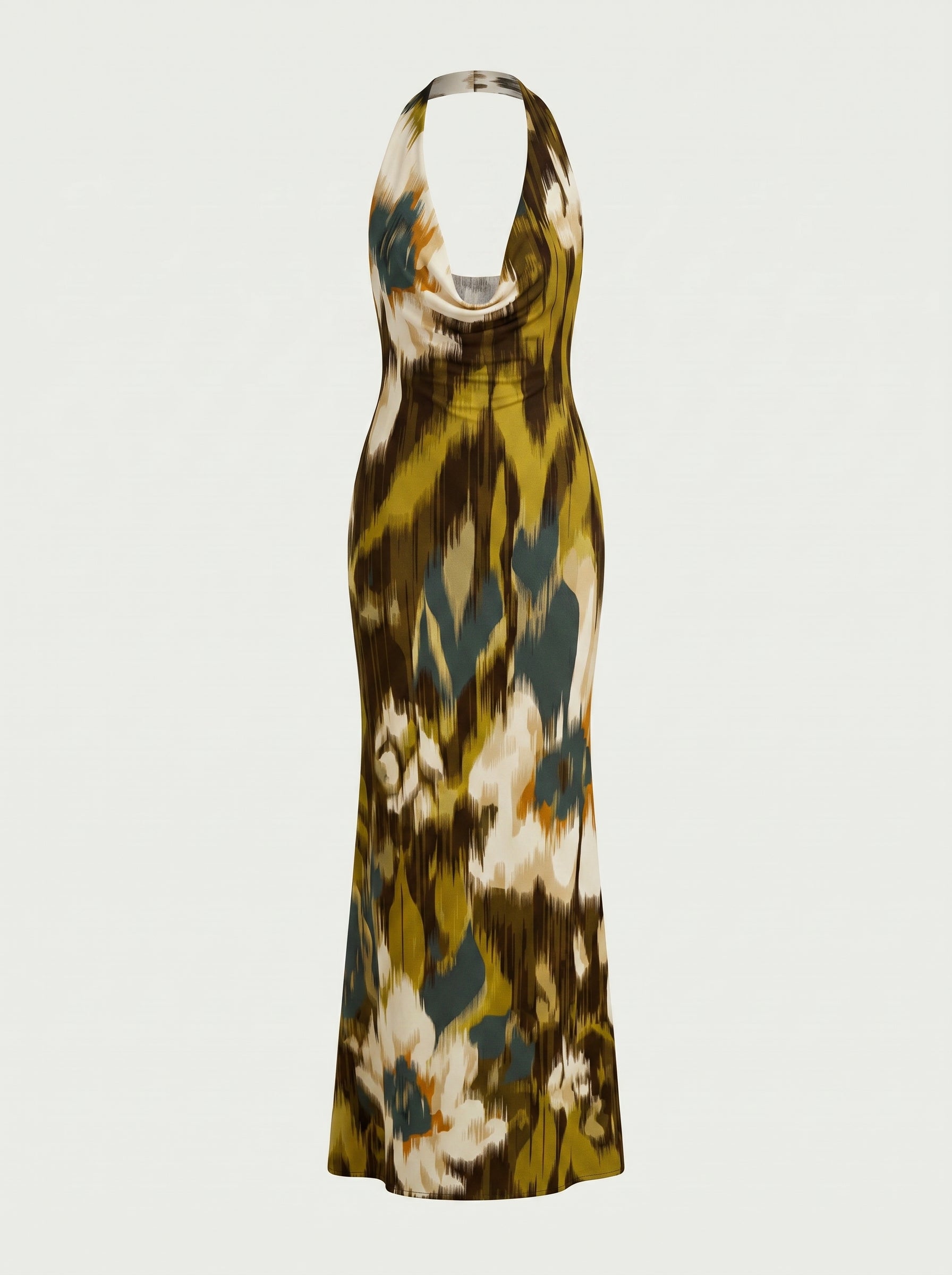 LILA Floral Print Cowl Neck Bodycon Midi Dress