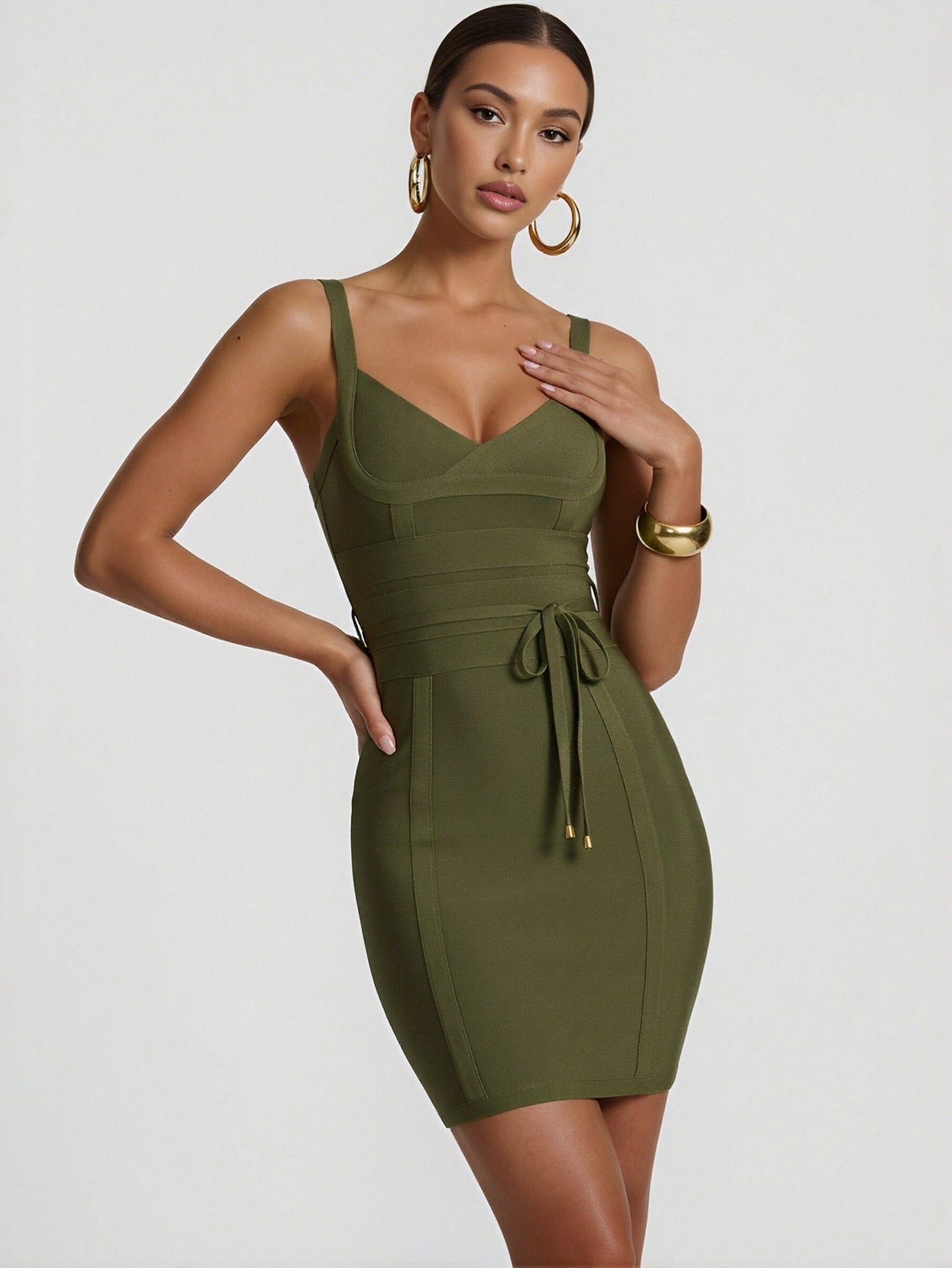 Cross-Front Tie-Waist Slim-Fit Elegant Mini Dress-Dusty Rose