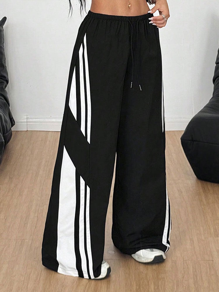 Sporty Striped Wide Leg Pants