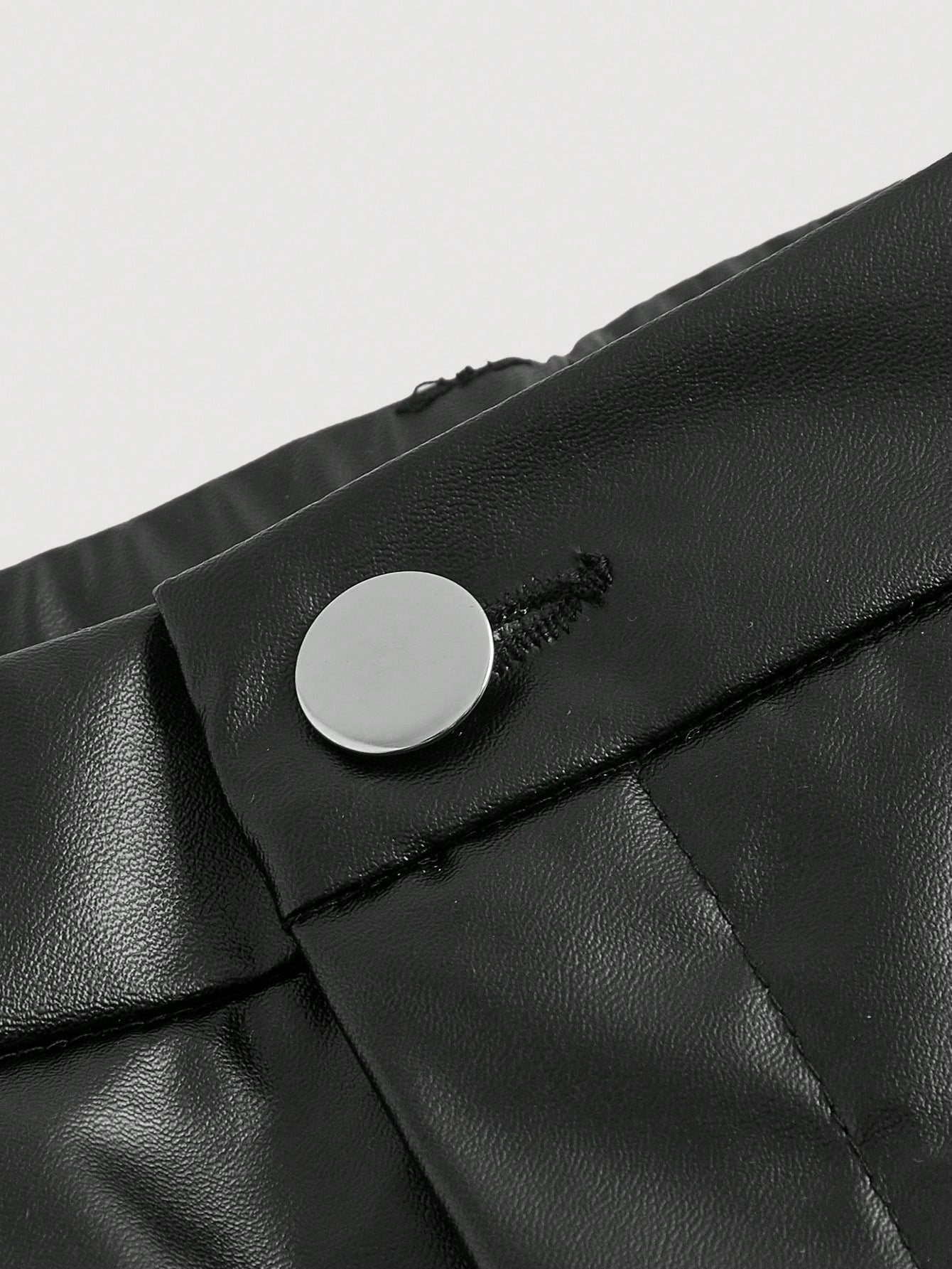 Wide-Leg Knee-Legngth Stylish Faux Leather Pants-Black