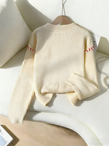 Graphic Embroidered Crewneck Knit Sweater