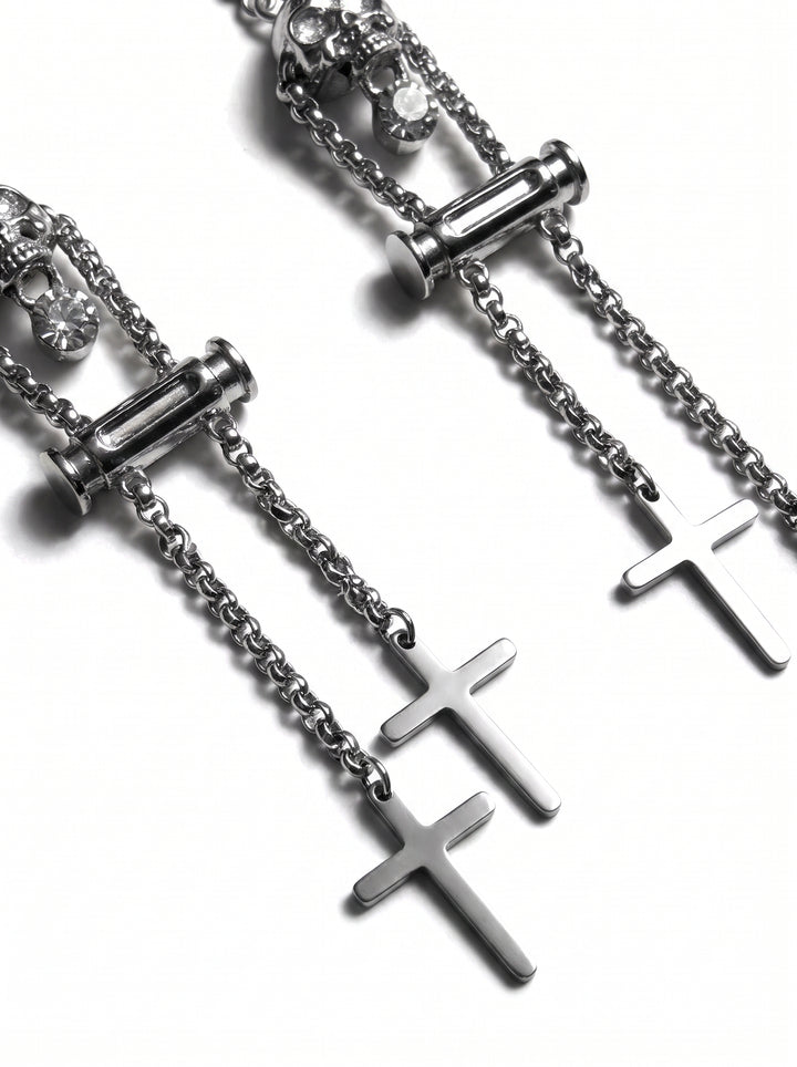 Gothic Skull Cross Dangle Earrings