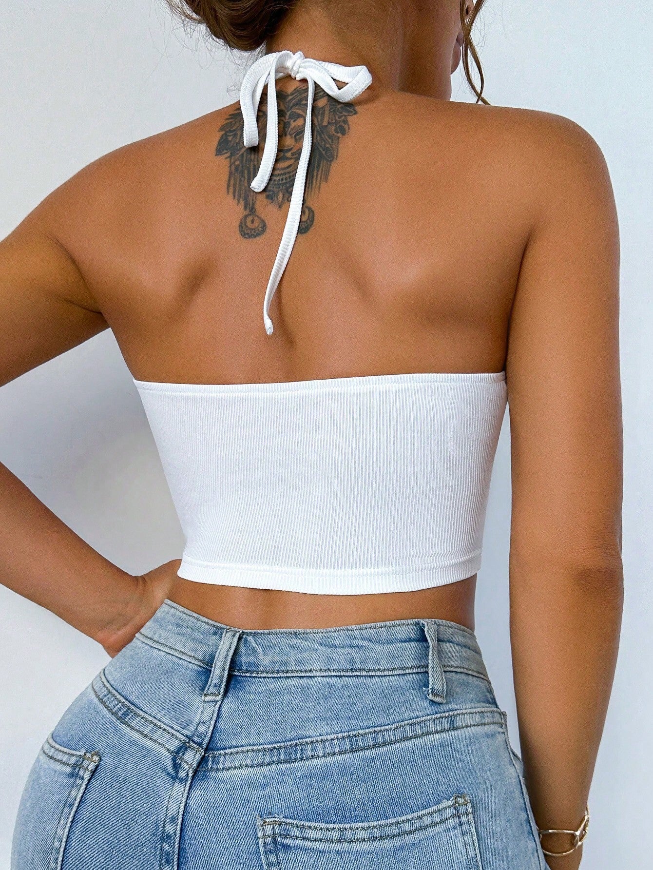 Halter Neck Cropped Hollow Out Top