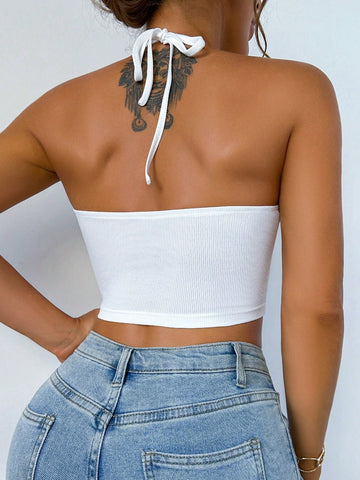 Halter Neck Cropped Hollow Out Top