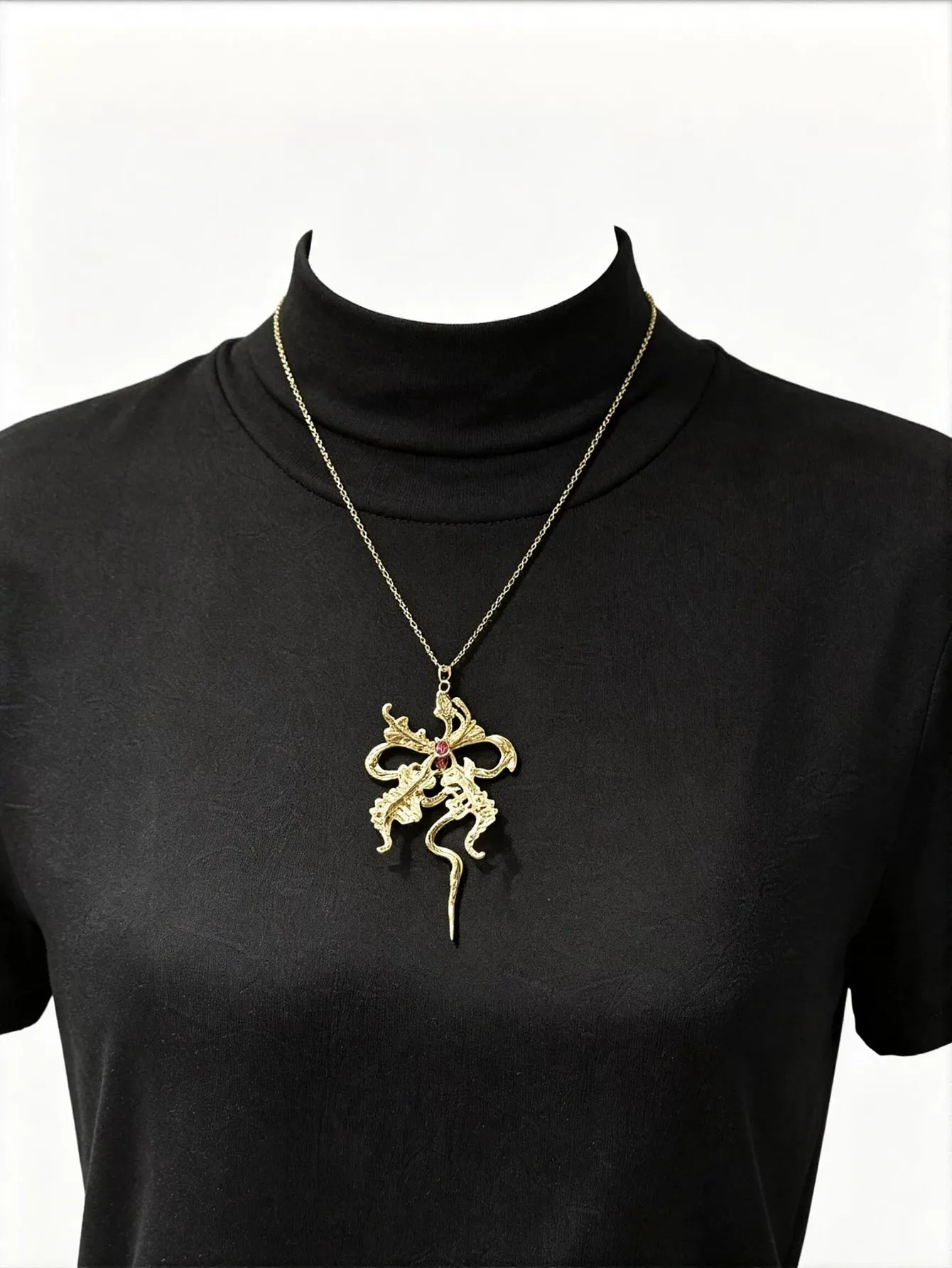 Elegant Bow Statement Pendant Necklace