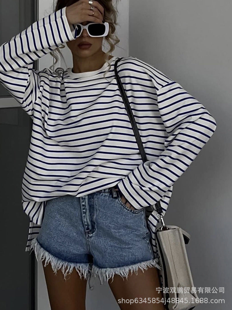 Oversized Striped Side Slit Tee