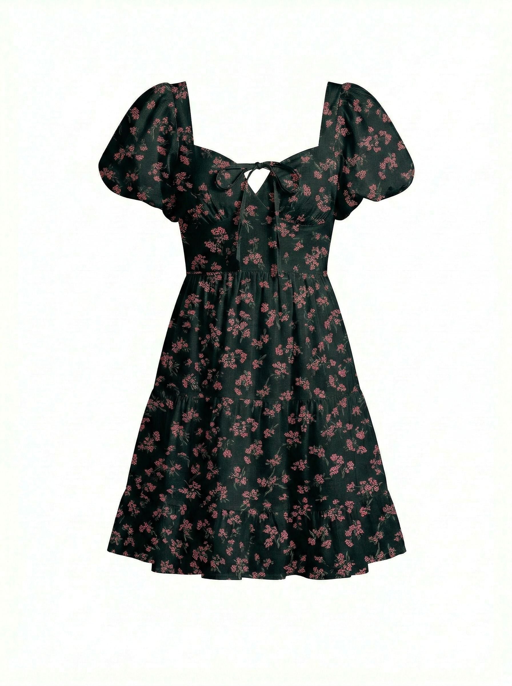 AYLA Floral Print Puff Sleeve Tiered Mini Dress
